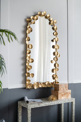 Full Length Arched Wall Mirror with Golden Leaf Accents 51x29"