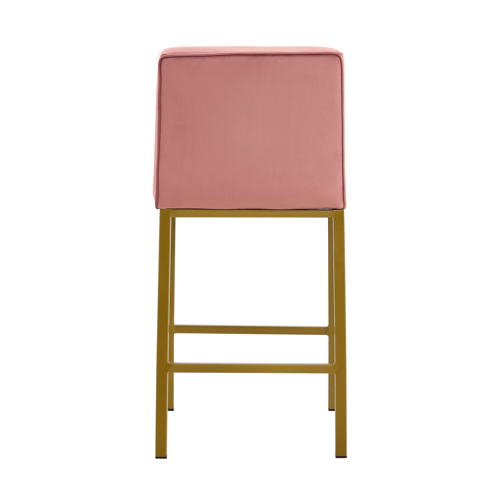 Modern Design High Counter Stool Metal Legs - Dark Pink Velvet Bar Chair (Set of 2)