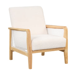 Armchair Rattan Mesh Upholstered Accent Chair, Teddy Short Plush Particle Velvet Armchair - White