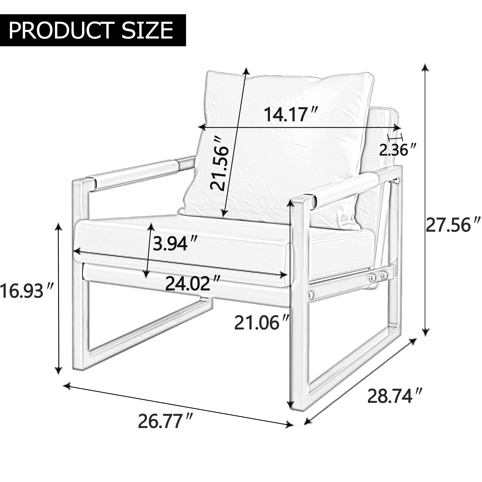 Modern Sofa Chair - White PU Leather + Metal Frame + Foam