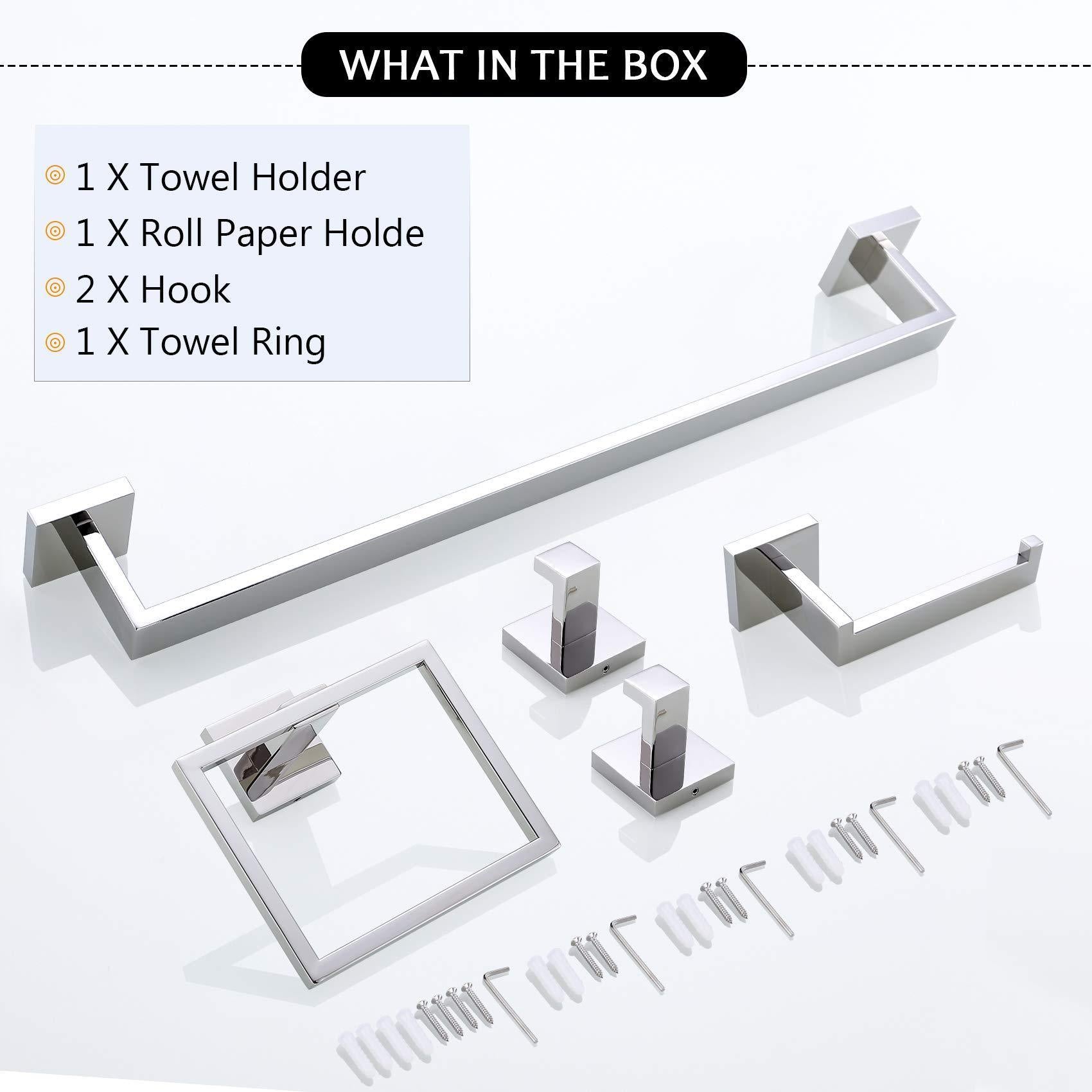 5 Pieces Bathroom Hardware Accessories Set Towel Bar Set Wall Mounted,Stainless Steel - Chrome