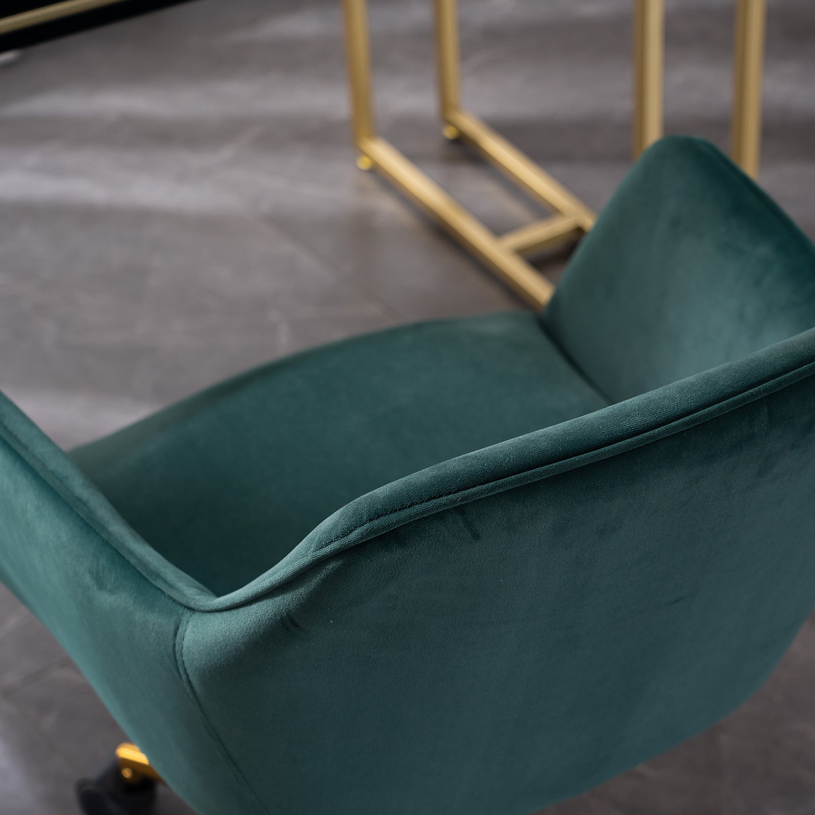 Modern Velvet Fabric Material Adjustable Height 360 revolving with Gold Metal Legs - Dark Green