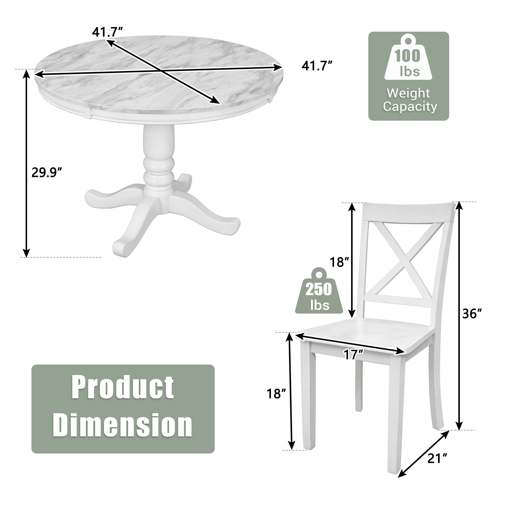 5 Pieces Dining Table and Chairs Set for 4 Persons - White