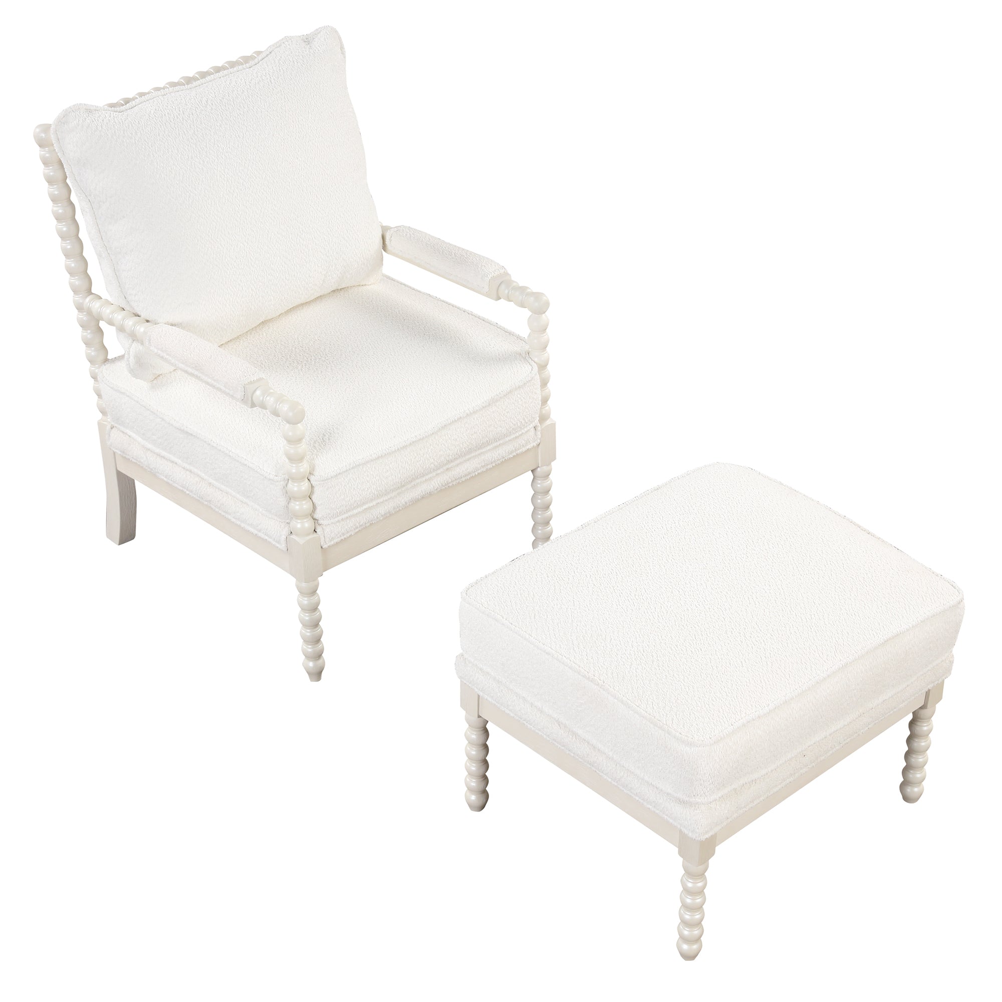 Modern Tufted Velvet Accent Chair with Ottoman - White