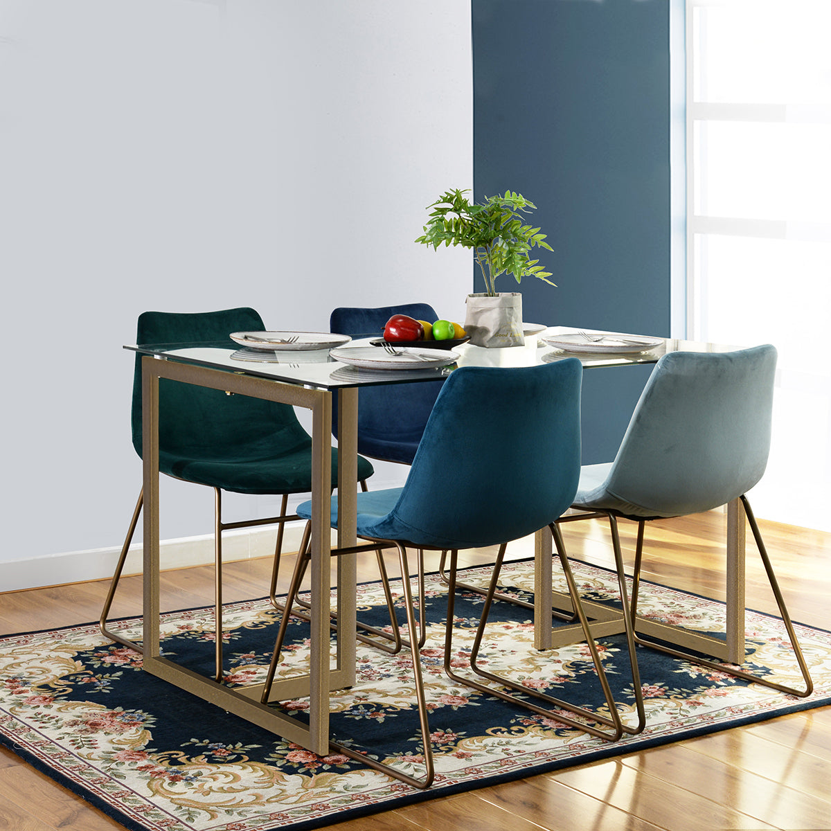 47'' Iron Dining Table with Tempered Glass Top - Clear