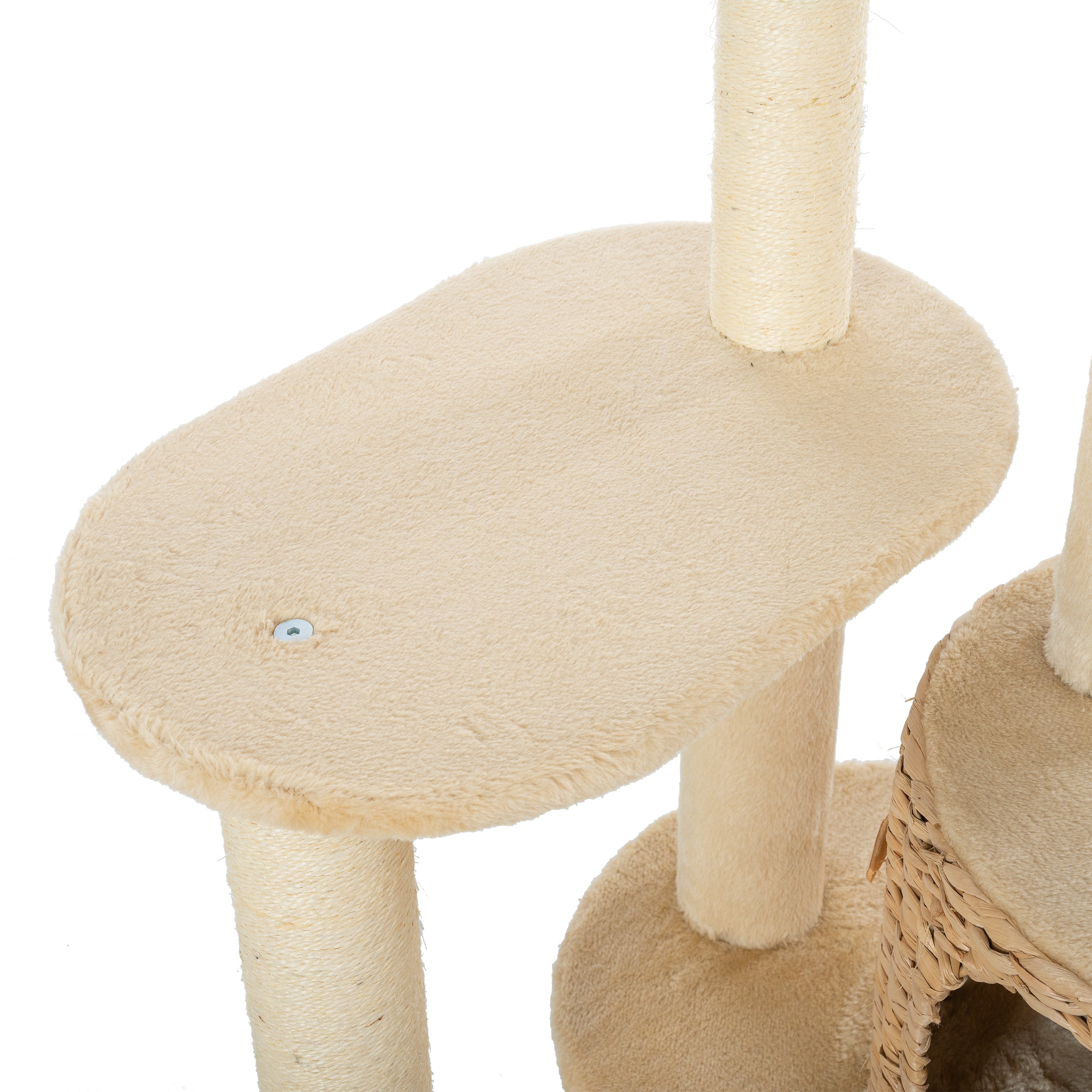 Cat Tree, 59-Inch Cat Tower for Indoor Cats, Plush Multi-Level Cat Condo with 2 Perches, 2 Caves, Cozy Basket and Scratching Board - Beige