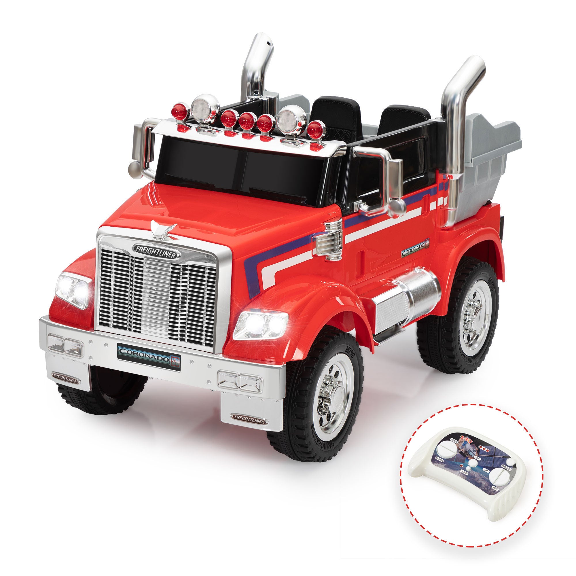 12V Kids Battery Electric Ride On Car Toy, Optimus Prime Truck with Remote Control, Transformers Die-Cast Vehicle W/ Music, Rear Loader - Red