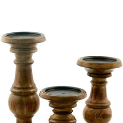 Pillar Shaped Wooden Candle Holder (Set of 3) - Brown