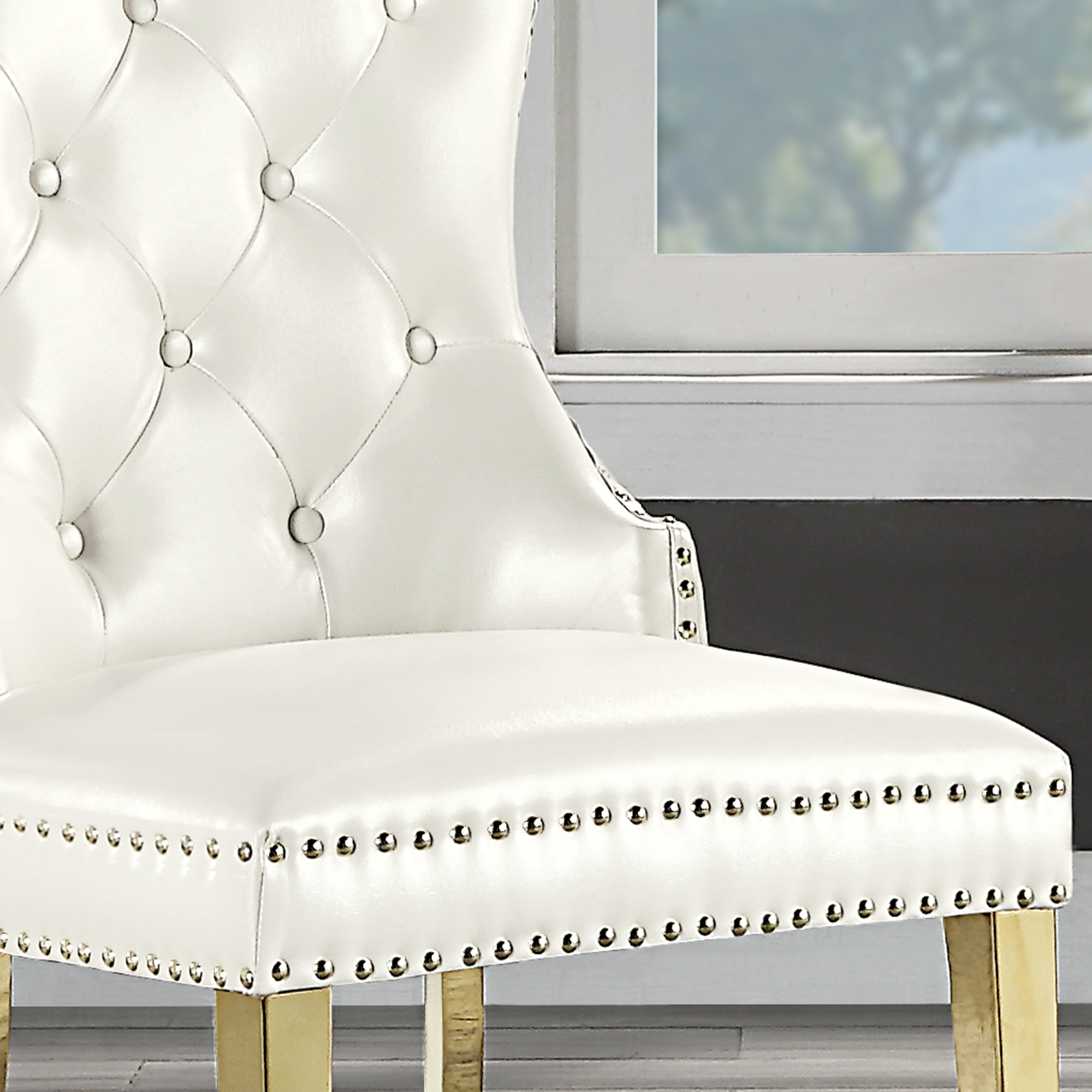 Modern Leatherette Dining Chairs II (Set of 2) - White and Gold