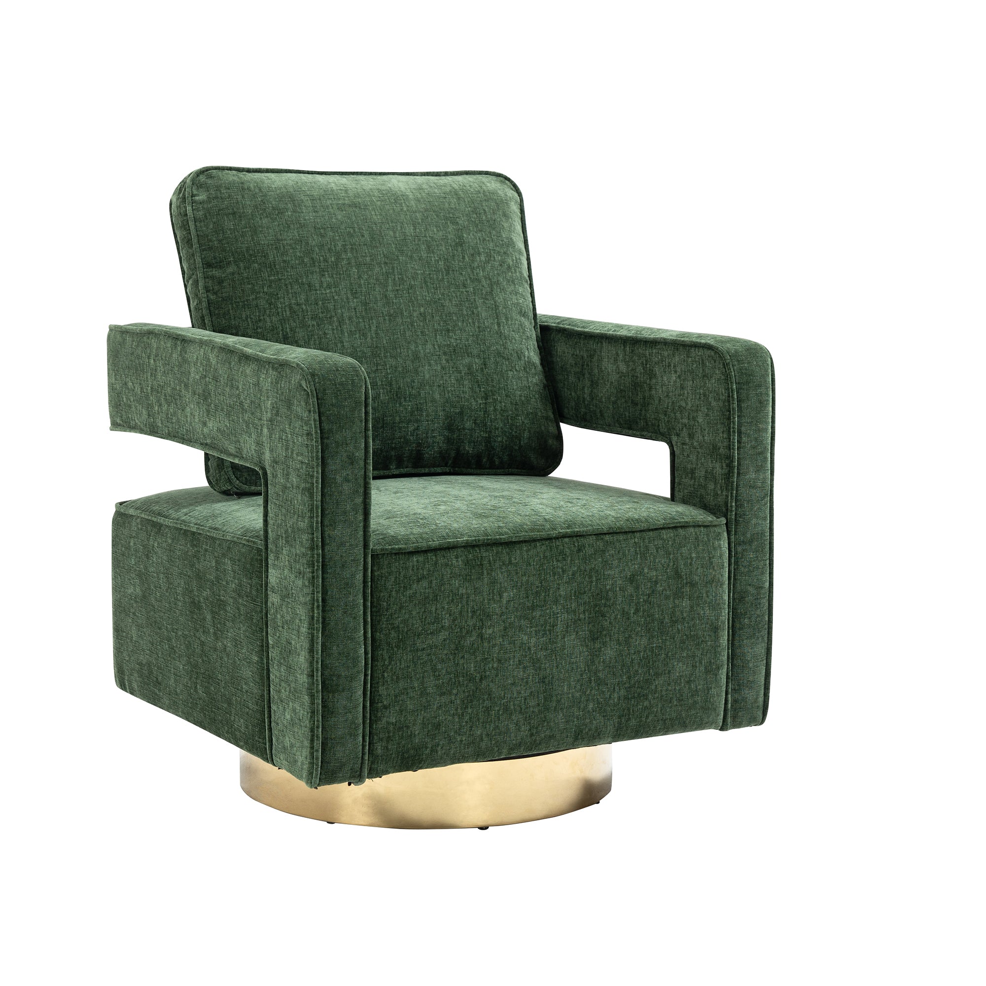 30.7"W Swivel Accent Open Back Chair Modern Comfy Sofa Chair With Gold Stainless Steel Base - Green Chenille