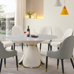 53“ Modern sintered stone round dining table with stainless steel base (chairs not included)