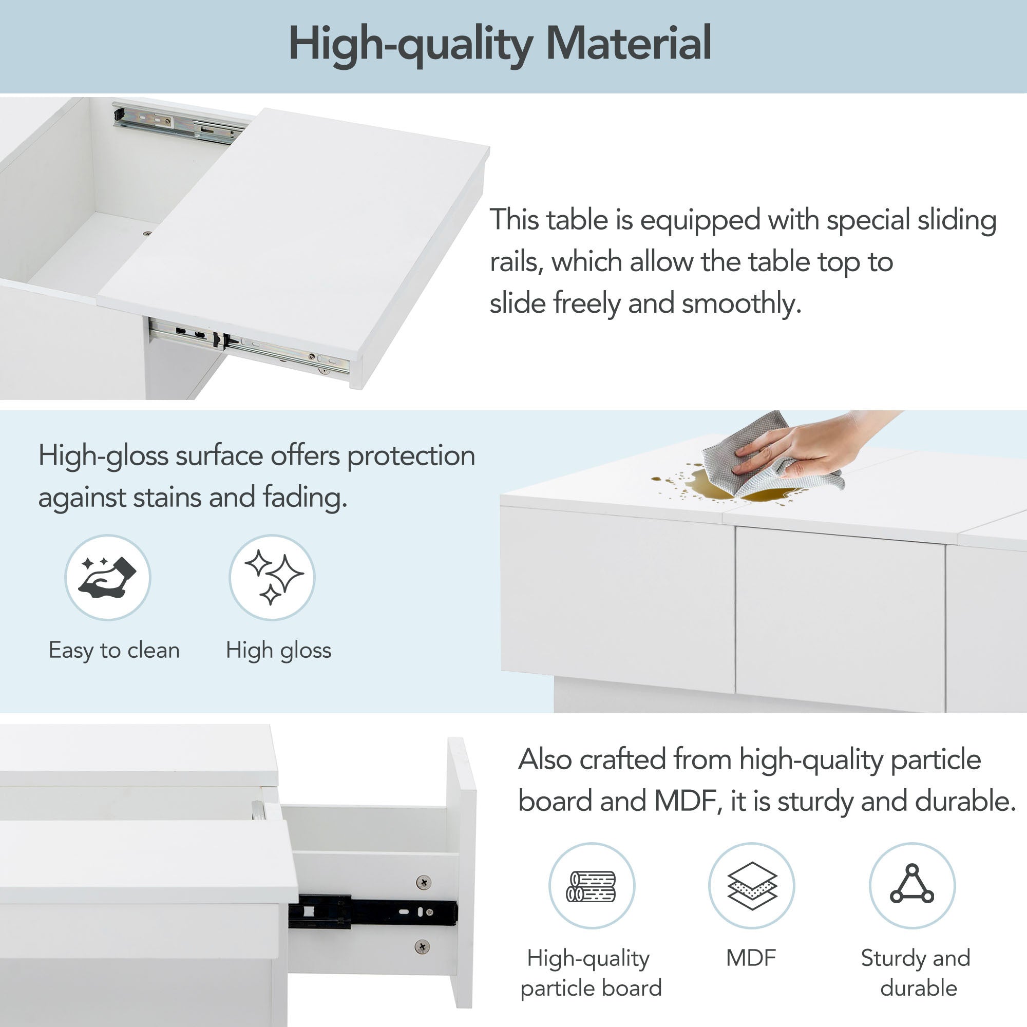 Multifunctional Coffee Table with 2 large Hidden Storage Compartment - White