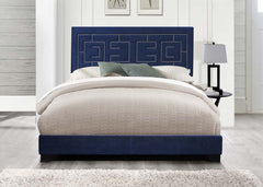 Modern Eastern King Bed - Dark Blue Velvet