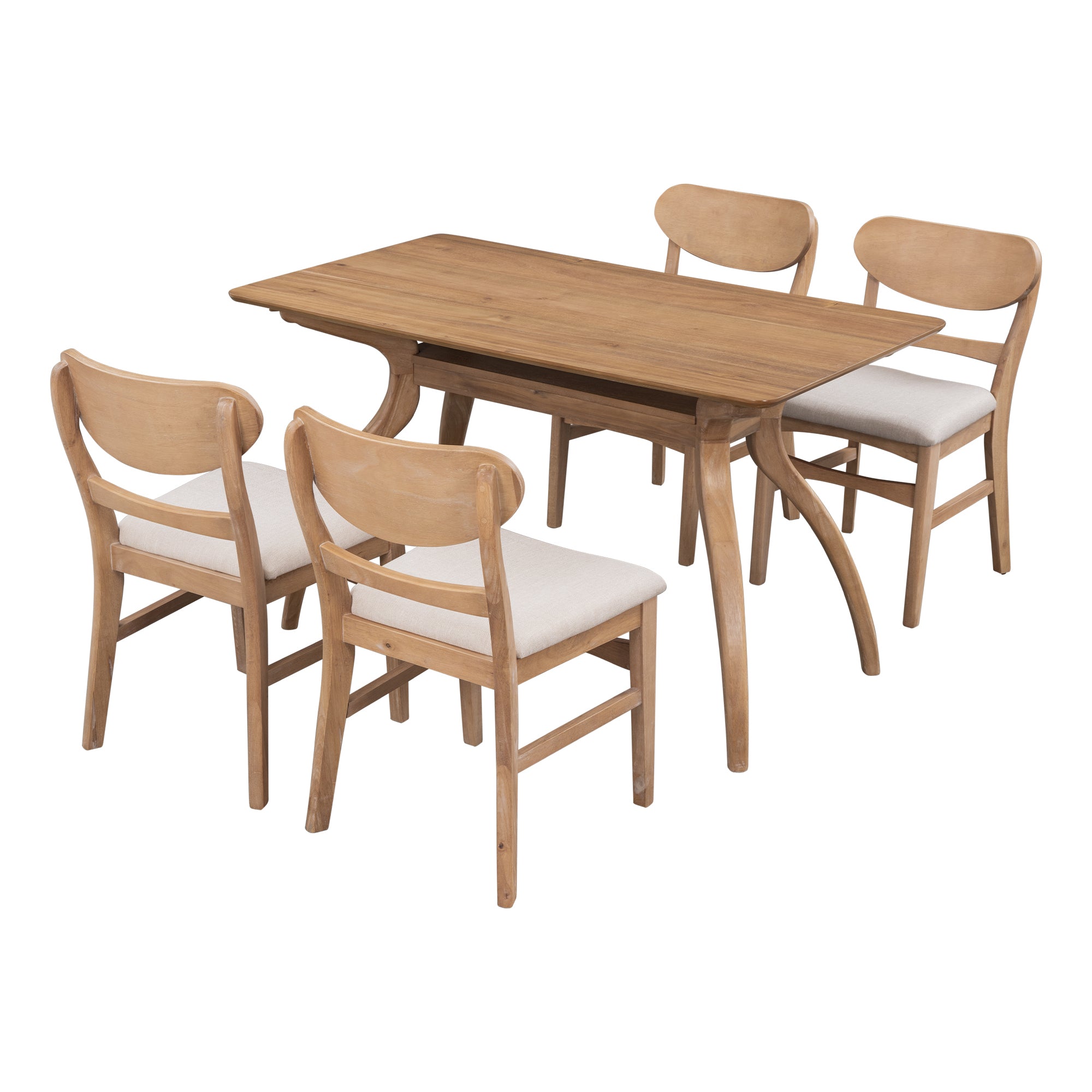 Elegant Rubber Wood Dining Table Set with Special-Shape Legs - Natural Wood Wash