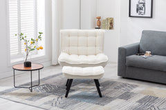 Modern Soft Teddy Fabric Large Width Accent Chair - White