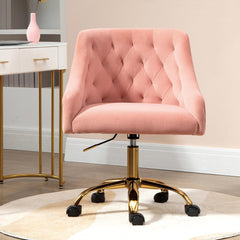 Modern Velvet Swivel Chair with Gold Feet - Pink
