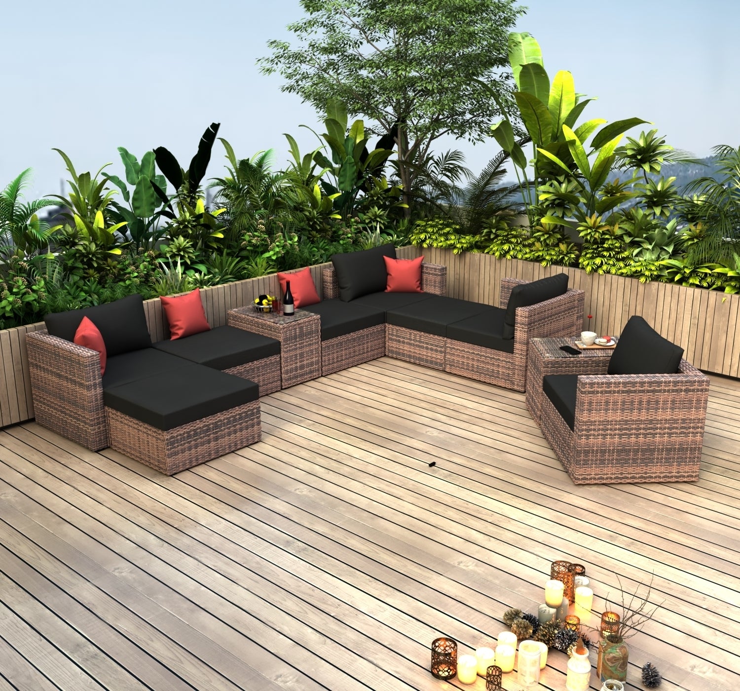 MAICOSY 10pc Outdoor Rattan Patio Furniture Set Cushions Pillow Protection Cover