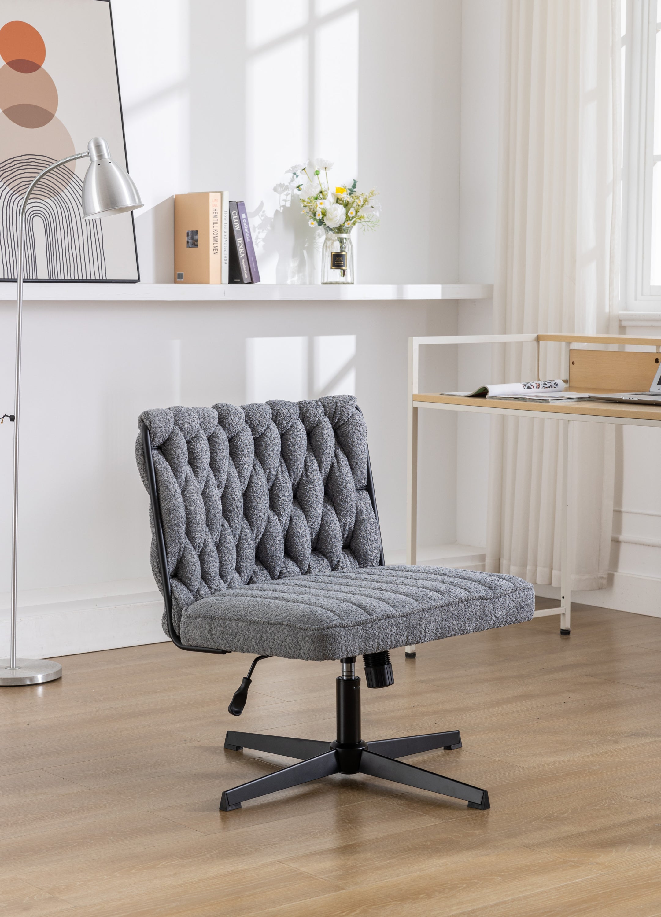 Armless Office Desk Chair No Wheels - Grey