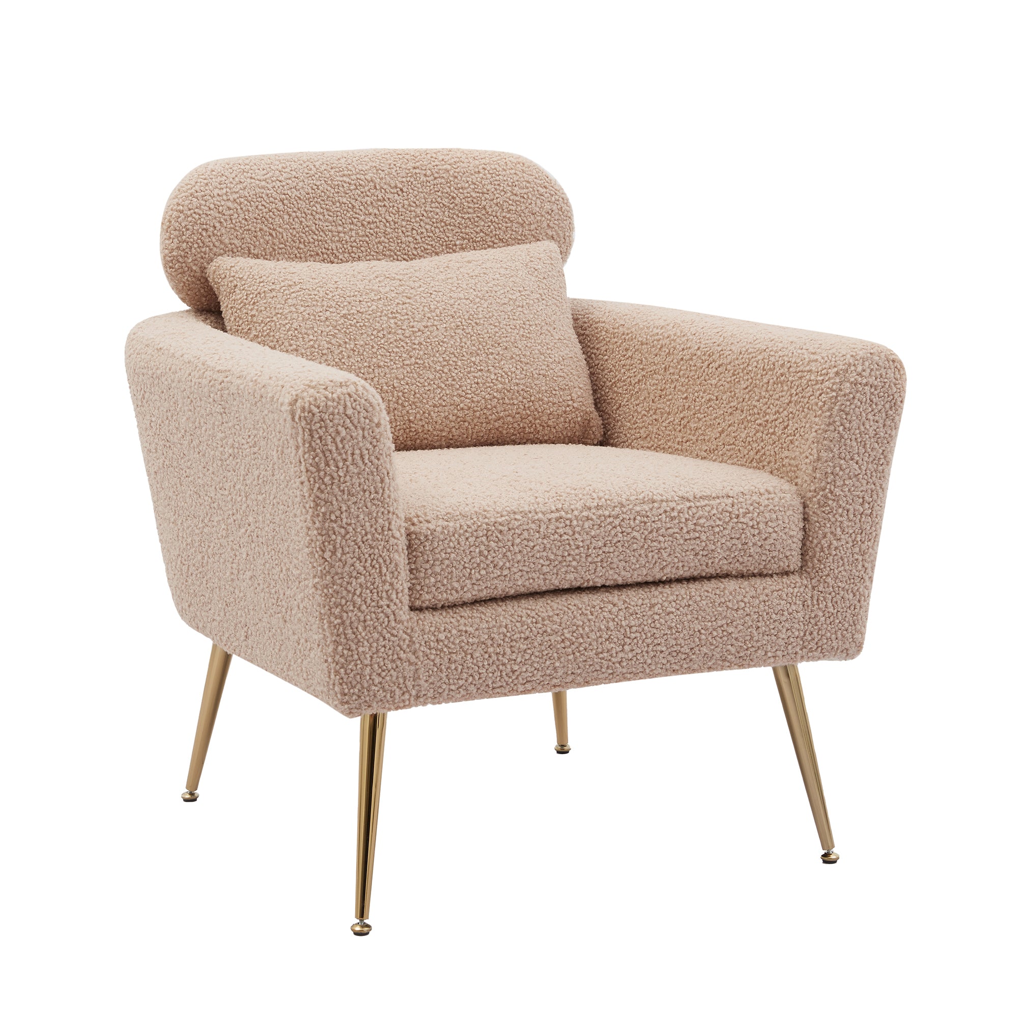 MAICOSY 29.5" Boucle Accent Chair Gold Metal Legs Barrel Armchair Living Room