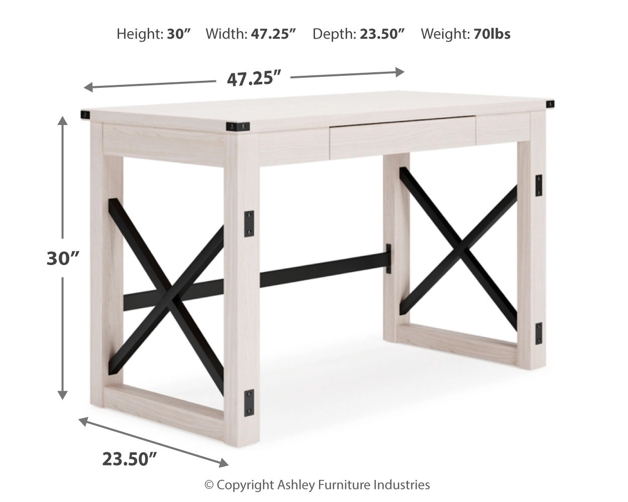 Farmhouse 48" Casual Home Office Desk - Whitewashed