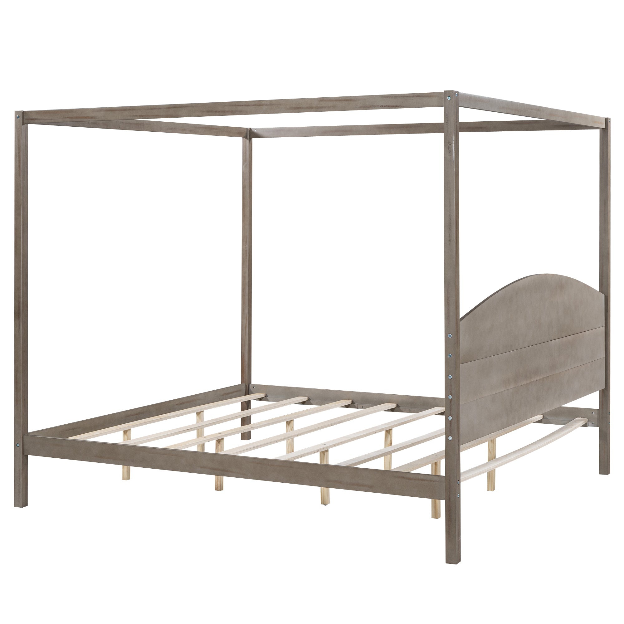 King Size Canopy Platform Bed with Headboard and Support Legs - Brown Wash