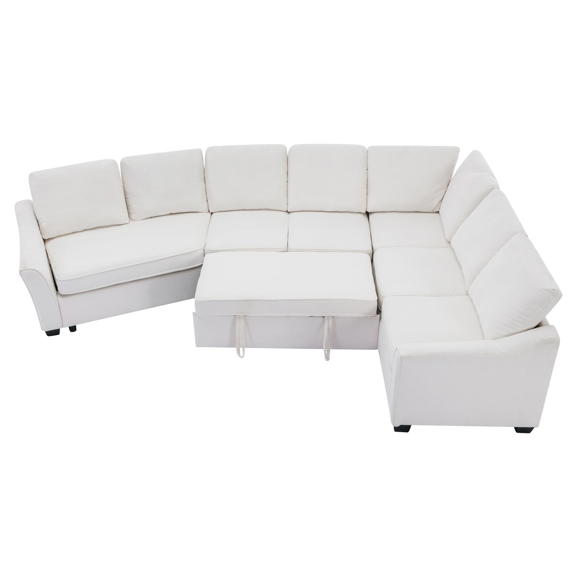 129.5" Sectional Sleeper Sofa with Pull-Out Bed Modern L-Shape Couch Bed with USB Charging Port - Beige