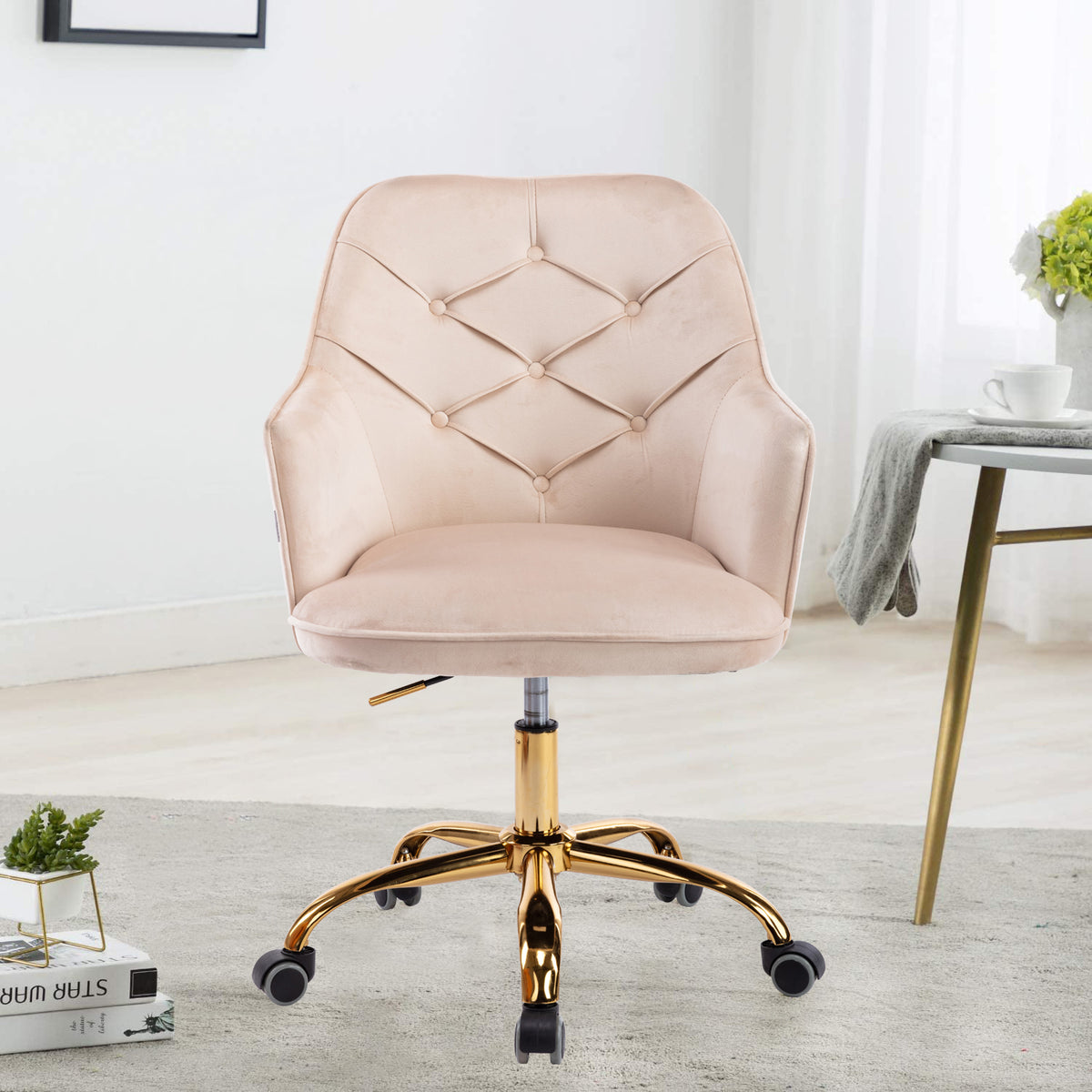 Modern Velvet Swivel Shell Chair - Beige