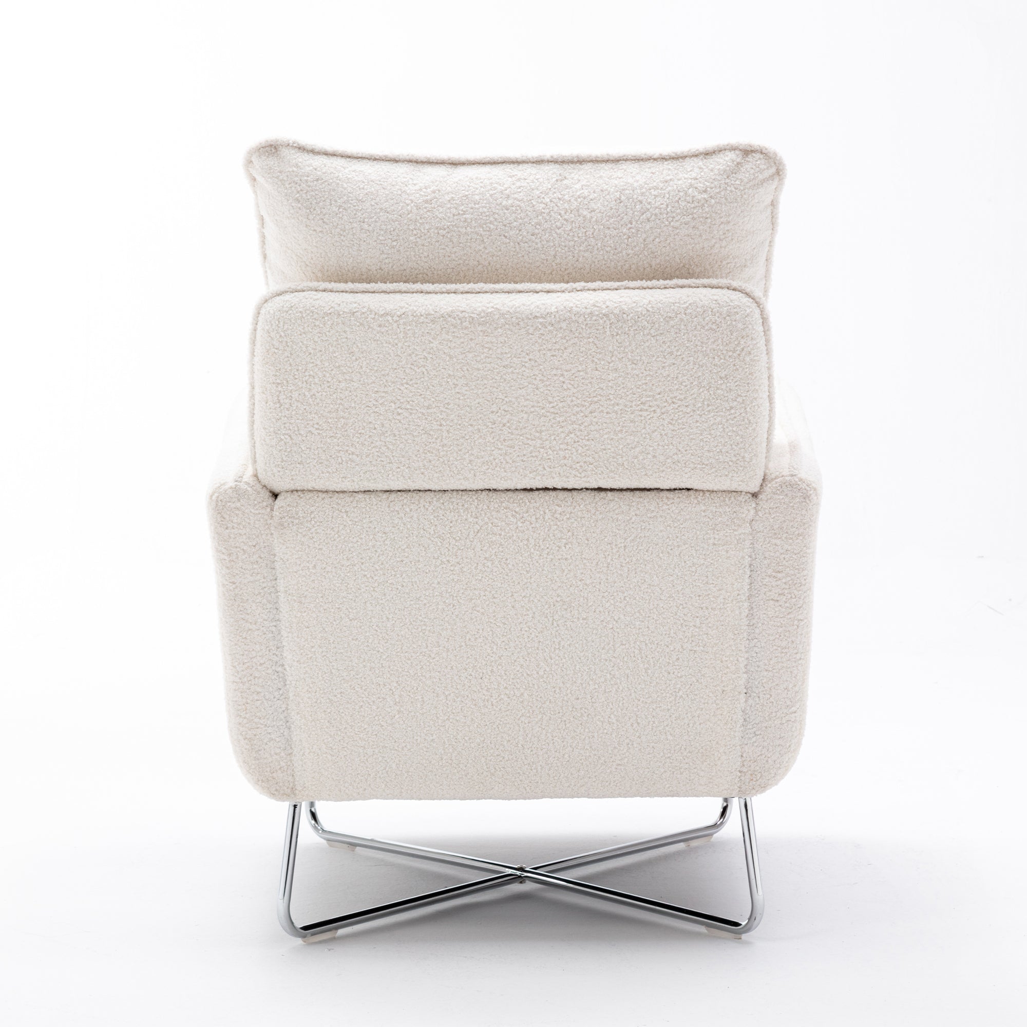 Modern Comfy Leisure Accent Chair, Teddy Short Velvet Armchair with Lumbar Pillow - Cream White