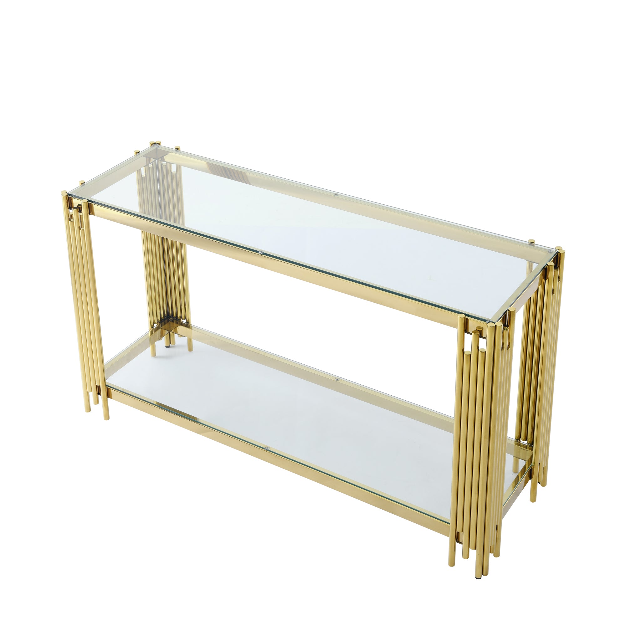 Modern Glass Console Table with Sturdy Metal Frame and Clear Tempered Glass Top - Gold Finish