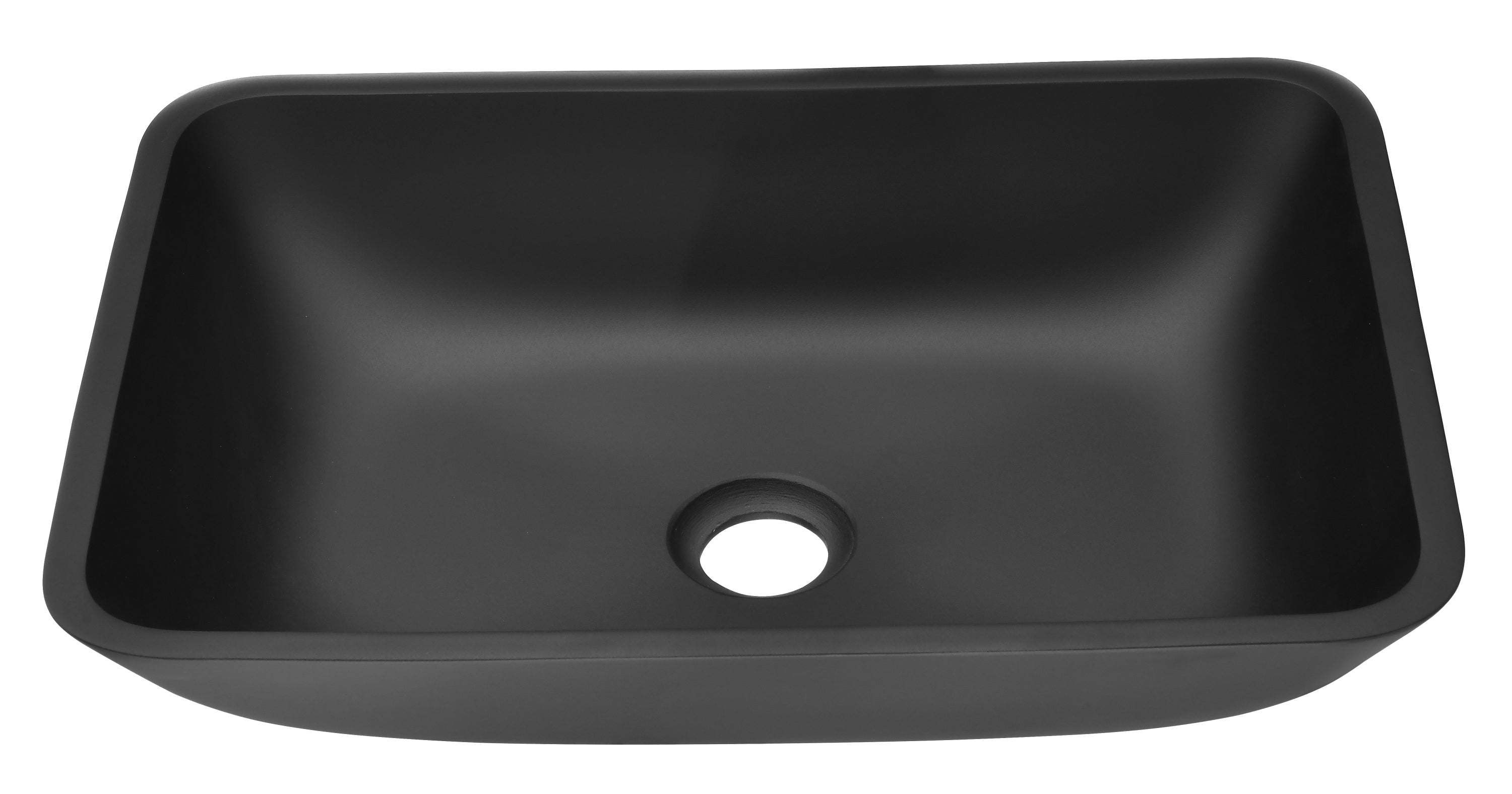 Matte Shell Glass Rectangular Vessel Bathroom Sink in Black with Matte Black Faucet and Pop-Up Drain in Matte Black 13.0" L -18.13" W -4" H