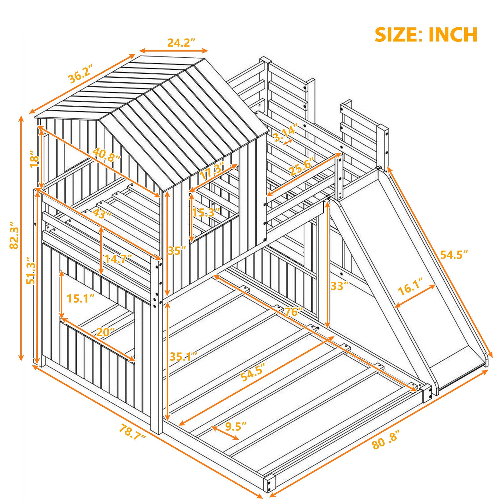 Farmhouse Wooden Twin Over Full Bunk Bed, Loft Bed with Playhouse - White