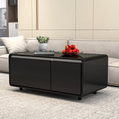 Modern Smart Coffee Table with Built in Fridge, Outlet Protection, Wireless Charging, Mechanical Temperature Control, Power Socket, USB Interface and Ice Water Interface - Black