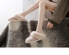 Men-Women Fluffy Cotton Slippers with Soft Faux Fur Leather for Bathroom