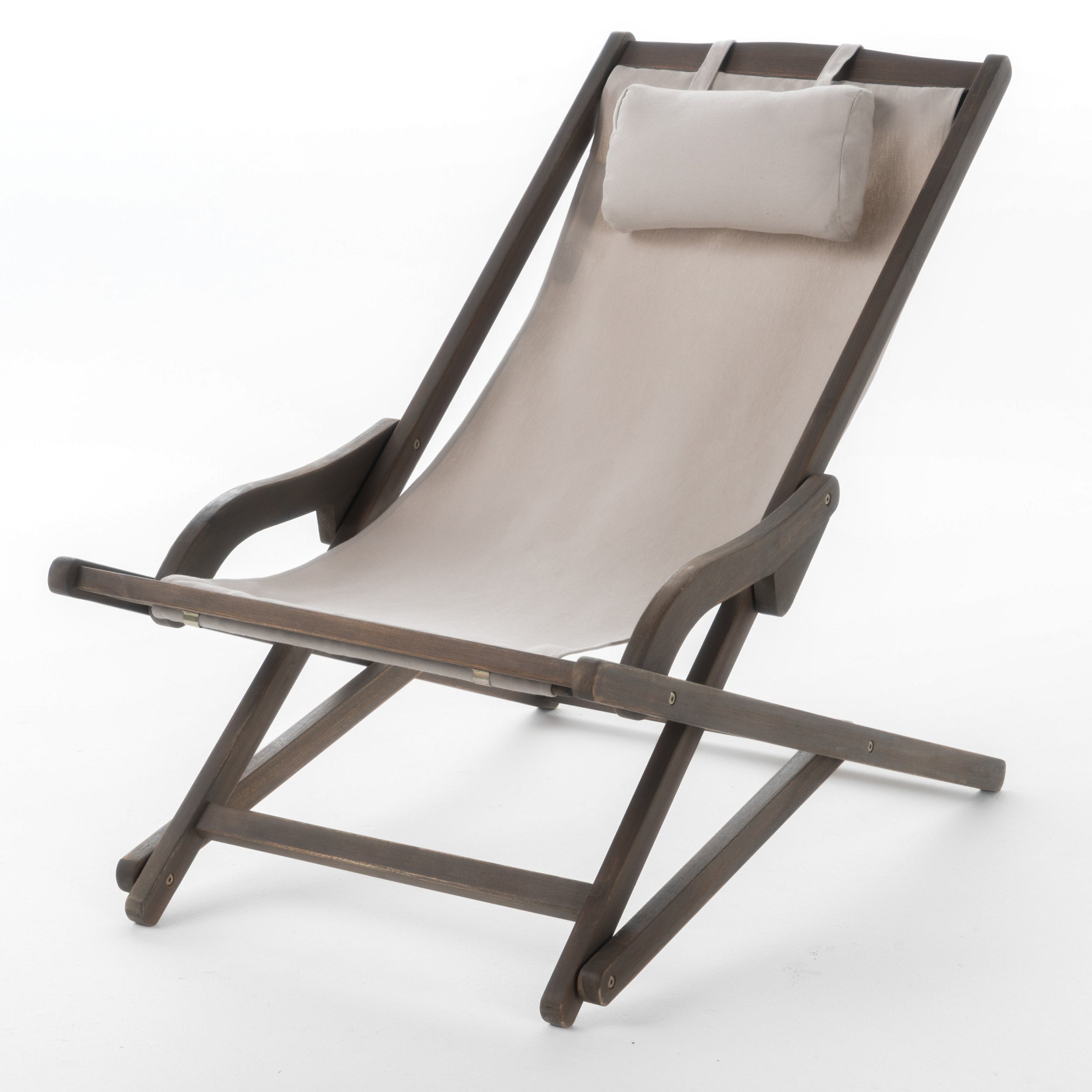 Outdoor Wood and Canvas Sling Chair (Set of 2) - Eucalyptus Wood/ Beige