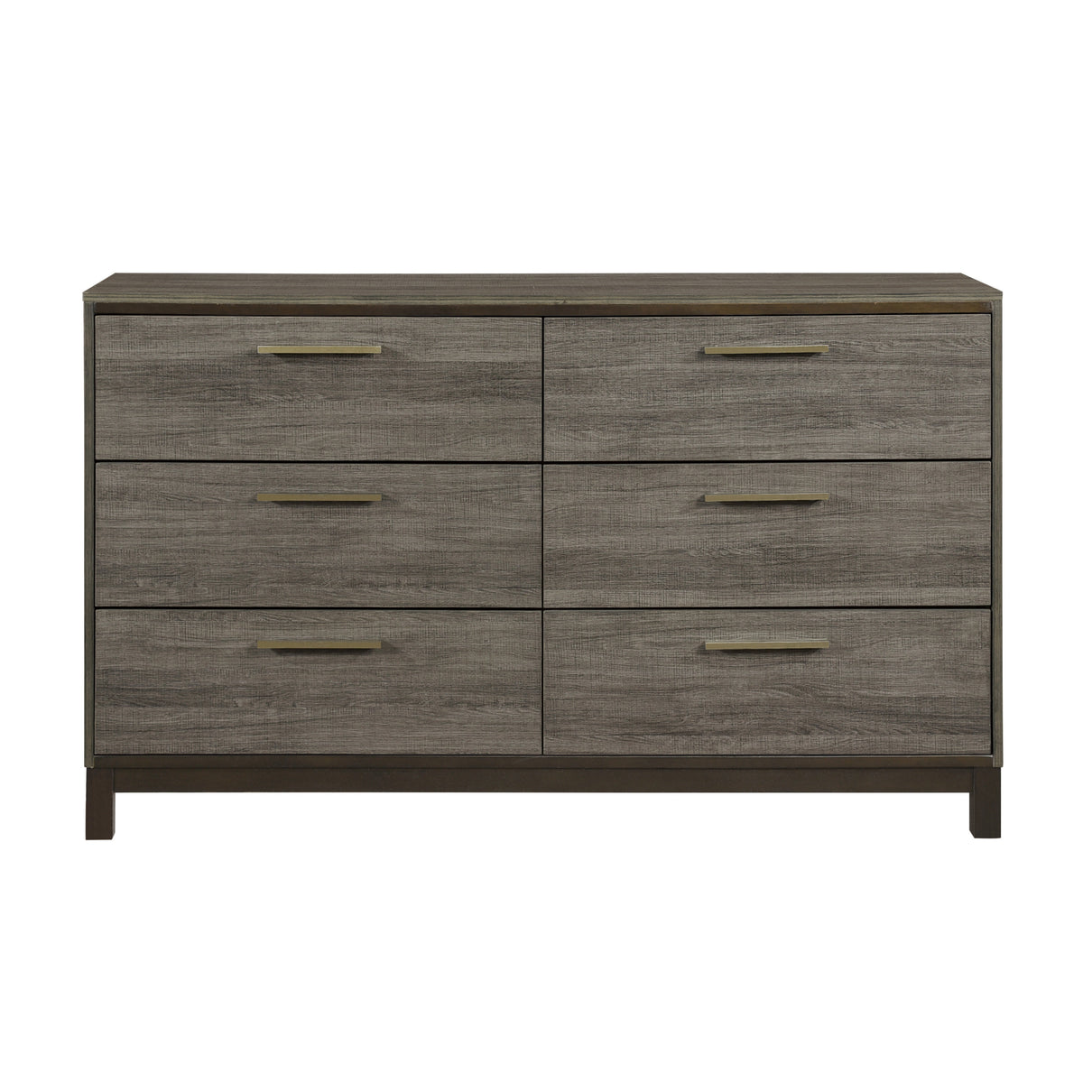 Contemporary Styling 1pc Dresser of 6x Drawers with Antique Bar Pulls Two-Tone Finish Wooden