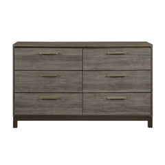 Contemporary Styling 1pc Dresser of 6x Drawers with Antique Bar Pulls Two-Tone Finish Wooden