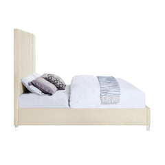 Edzia Queen Bed - Beige Velvet