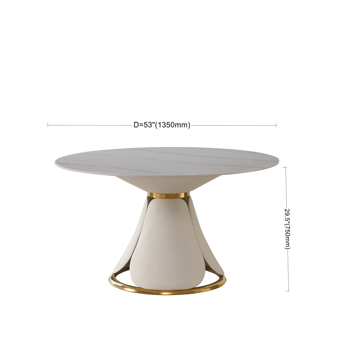 53“ Modern sintered stone round dining table with stainless steel base (chairs not included)