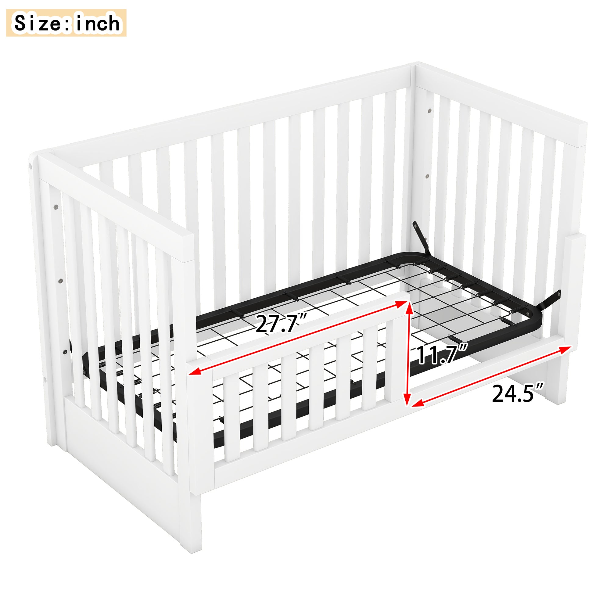 Convertible Crib/Full Size Bed with Changing Table - White