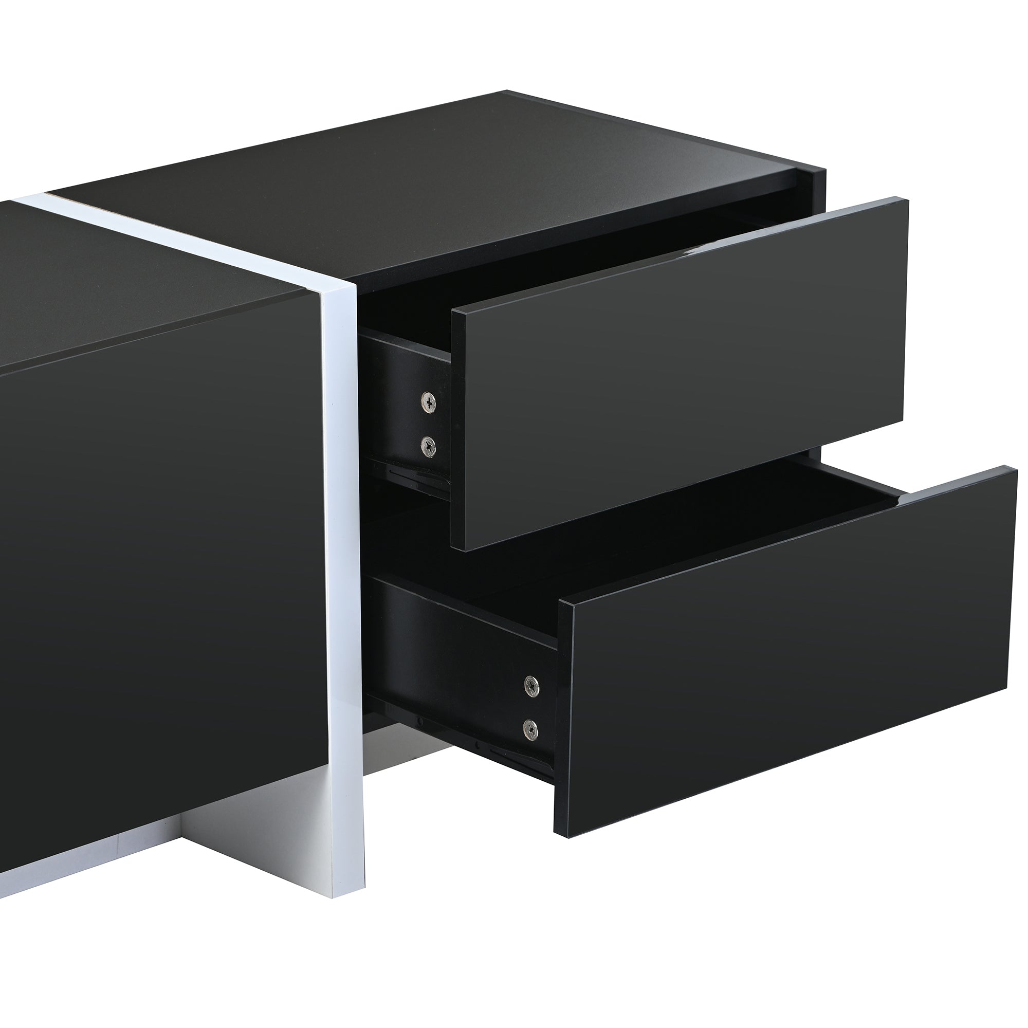 Contemporary Design TV Stand for TVs Up to 80” with High Gloss UV Surface - Black