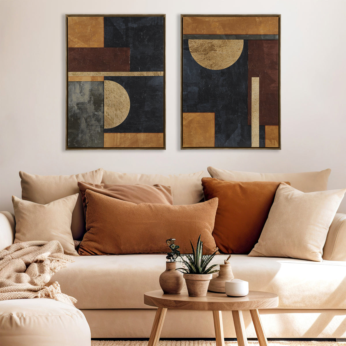 Hand-Embellished Abstract 2-Piece Framed Canvas Wall Art Set