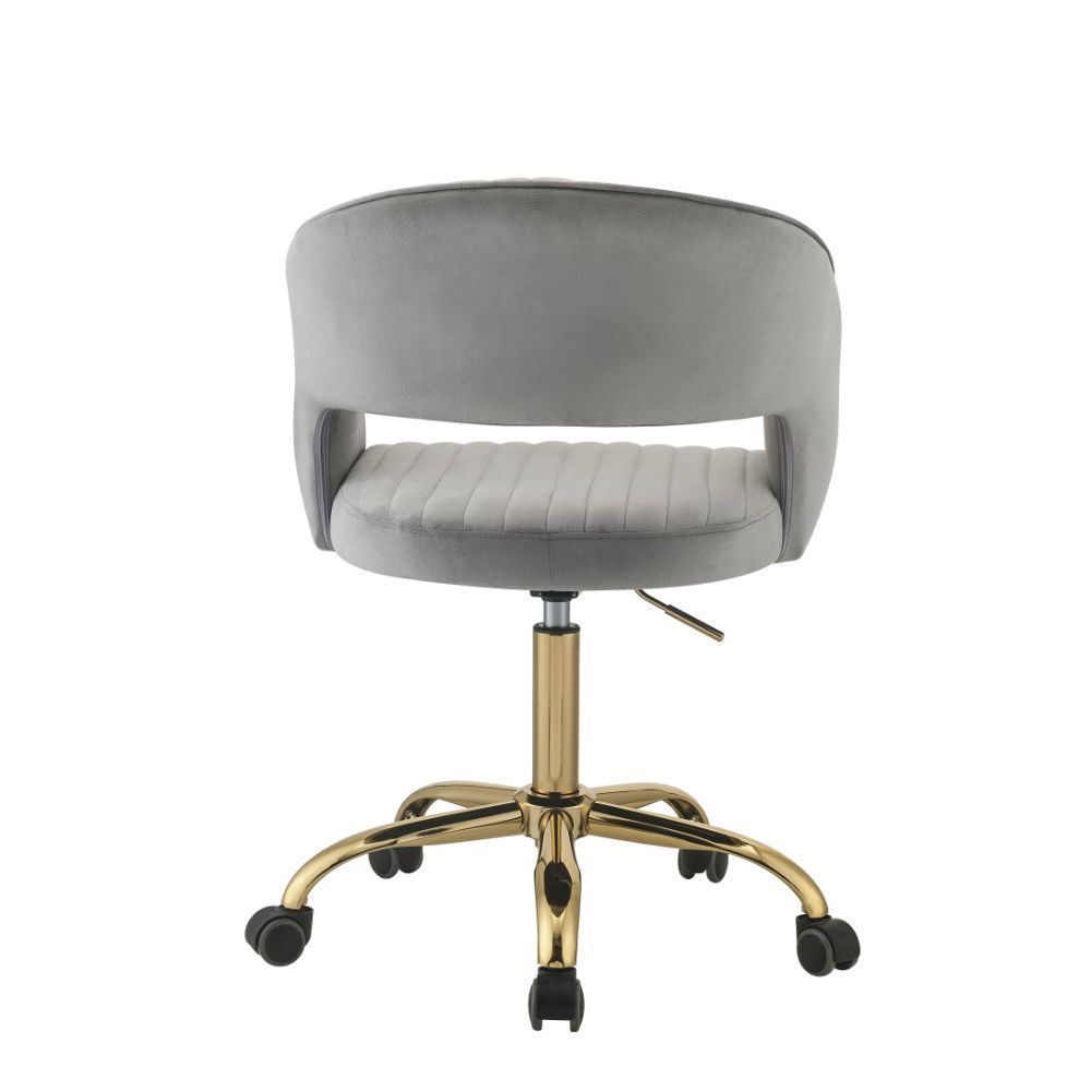 Modern Stripes Style Office Chair - Gray Velvet & Gold