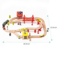 Wooden Train Track Set with Magnetic Trains Bridge Ramp Toy for Kids