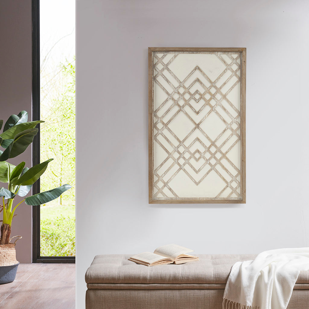 Exton Two-tone Overlapping Geometric Wood Panel Wall Decor - White