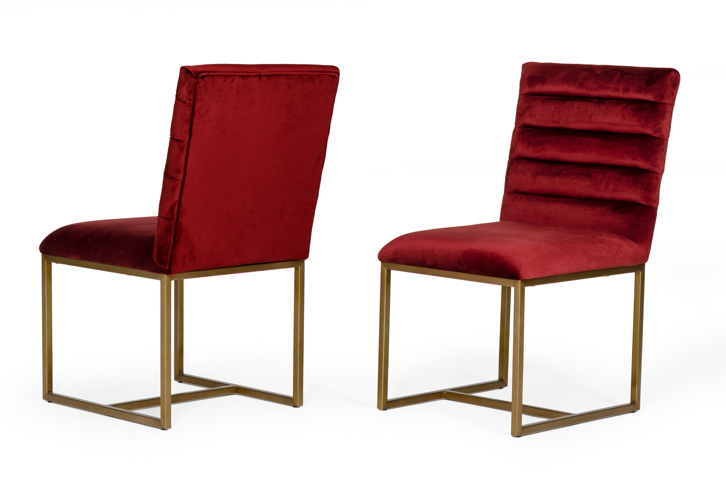 Modern Red & Brush Gold Dining Chair (Set of 2) - Red