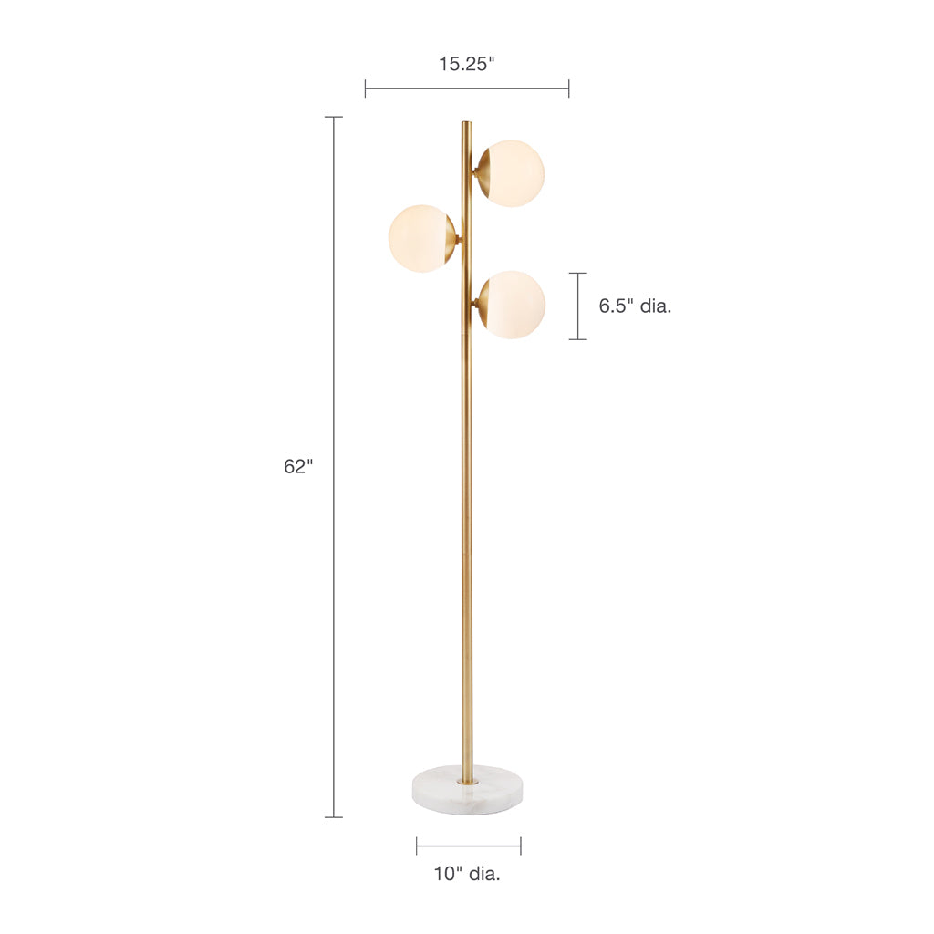 Holloway 3-Globe Light Floor Lamp with Marble Base - Gold