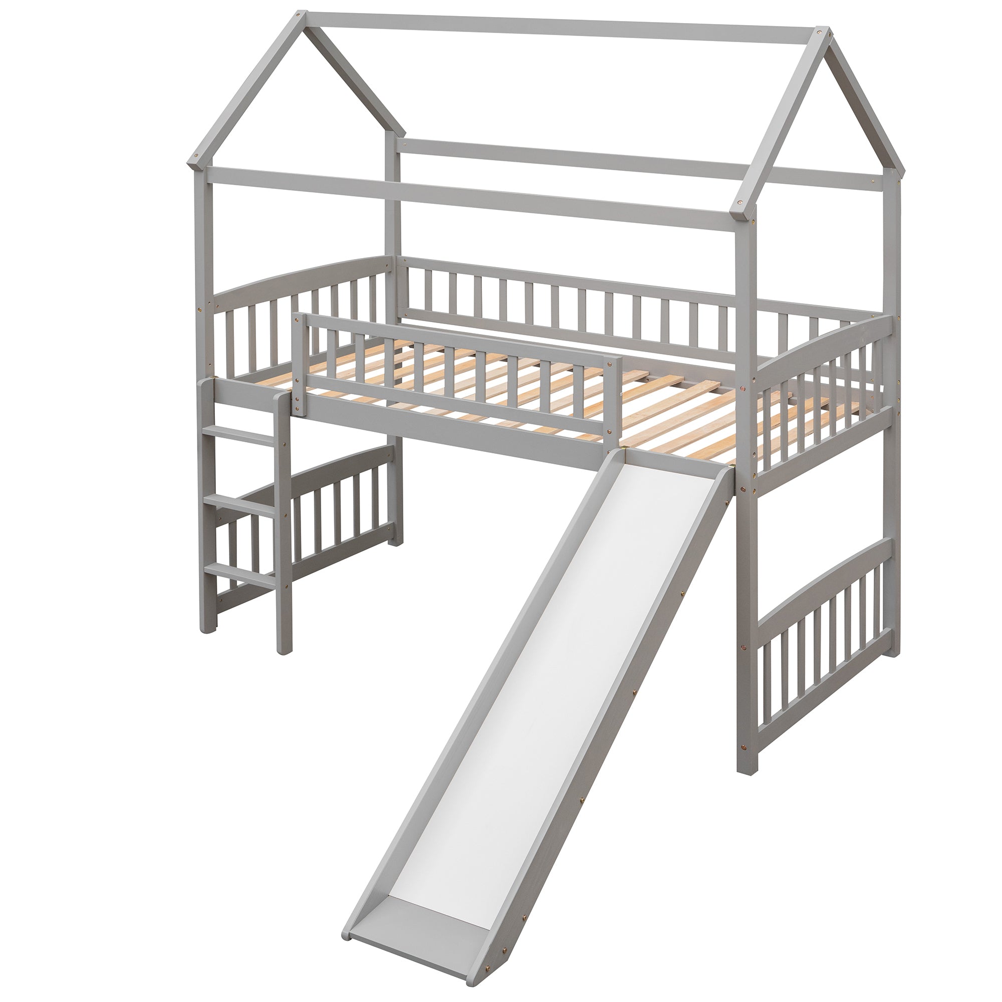 Twin Loft Bed with Slide - White