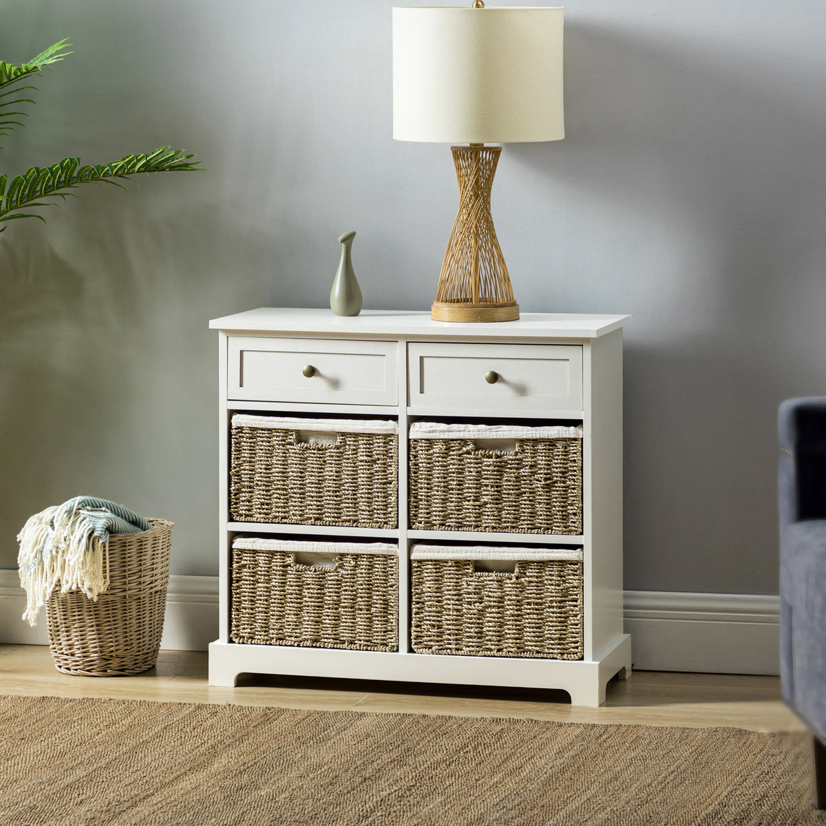 Drawer Accent Chest with Removable Woven Baskets - White