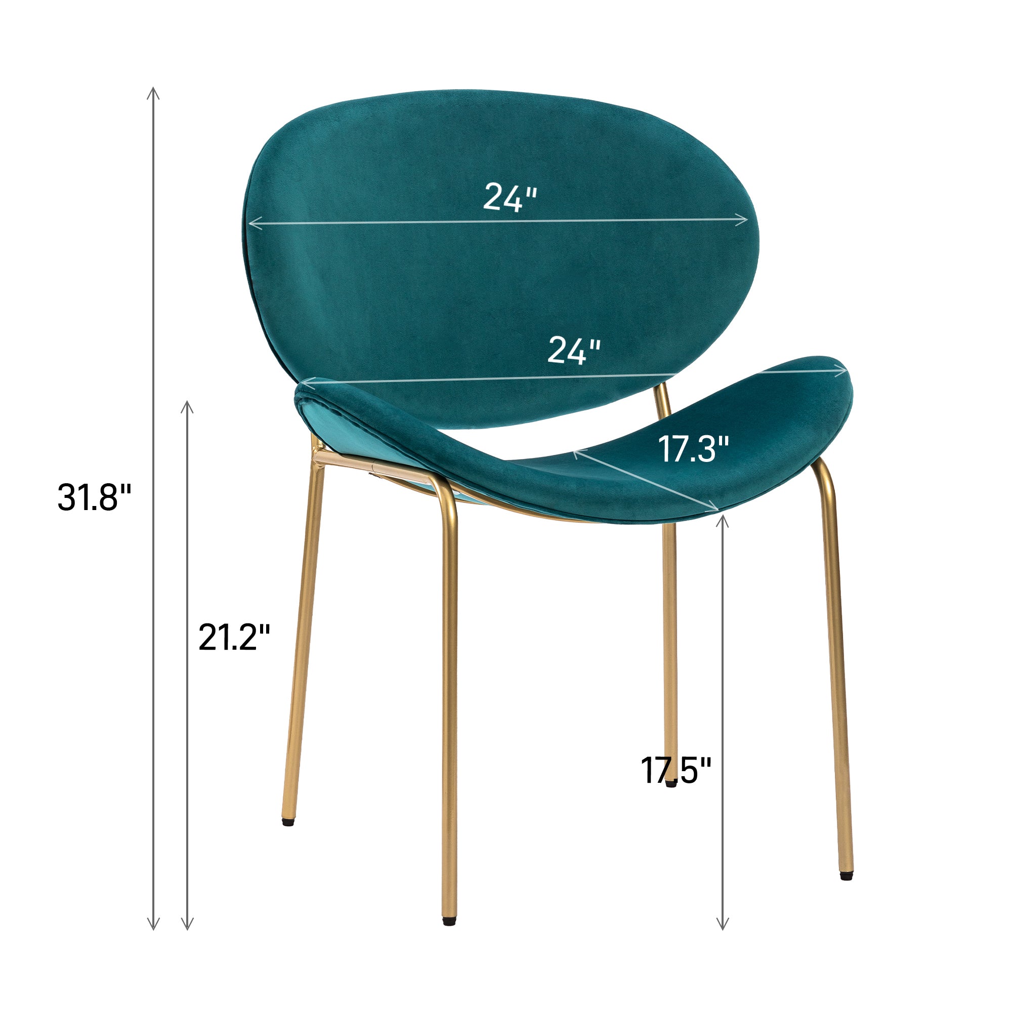 Modern Velvet Dining Chair with Golden Legs (Set of 2) - Green