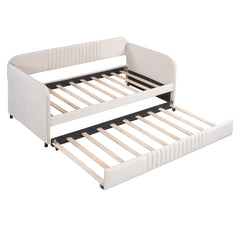 Upholstered Daybed Sofa Bed Twin Size With Trundle Bed and Wood Slat - Beige